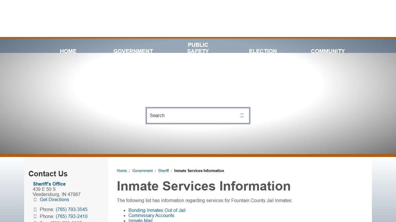 Inmate Services Information / Fountain County, Indiana